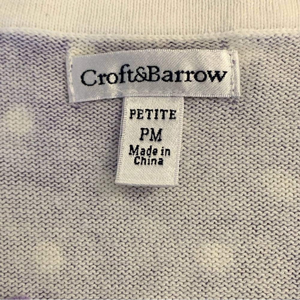 Croft & Barrow 3/4 sleeve purple polka dot cardigan sweater.  Size PM.  EUC. - Picture 4 of 4